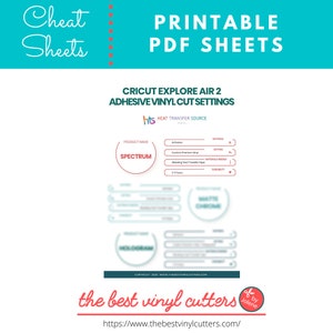 Printable Cheat Sheets for Cricut Explore Air 2 Adhesive Vinyl Cut Settings - Beginners Guide PDF Instant Download