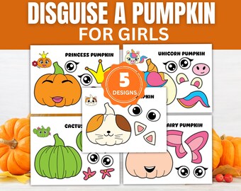5 x Girls Disguise a Pumpkin Kids Craft Bundle | Halloween Kids Activities | Fall Cut & Paste Pumpkin Projects | Thanksgiving Pumpkin Crafts