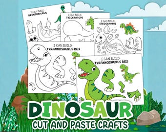 Printable Dinosaur Cut & Paste Crafts for Kids | Build a Dinosaur - Prehistoric Birthday Party Favor or School Activities | Preschool