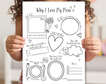 Why I Love My Mom Mother's Day Fill-In Kids Activity Worksheet Printable Gift Classroom Activity Fun Mother's Day Kids Worksheet