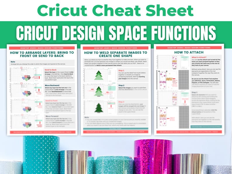 Cricut Design Space Beginners Cheat Sheet Bundle: How to Use Basic Functions (Size, Color etc.) on CDS - Tutorial for Maker, Explore or Joy image 5