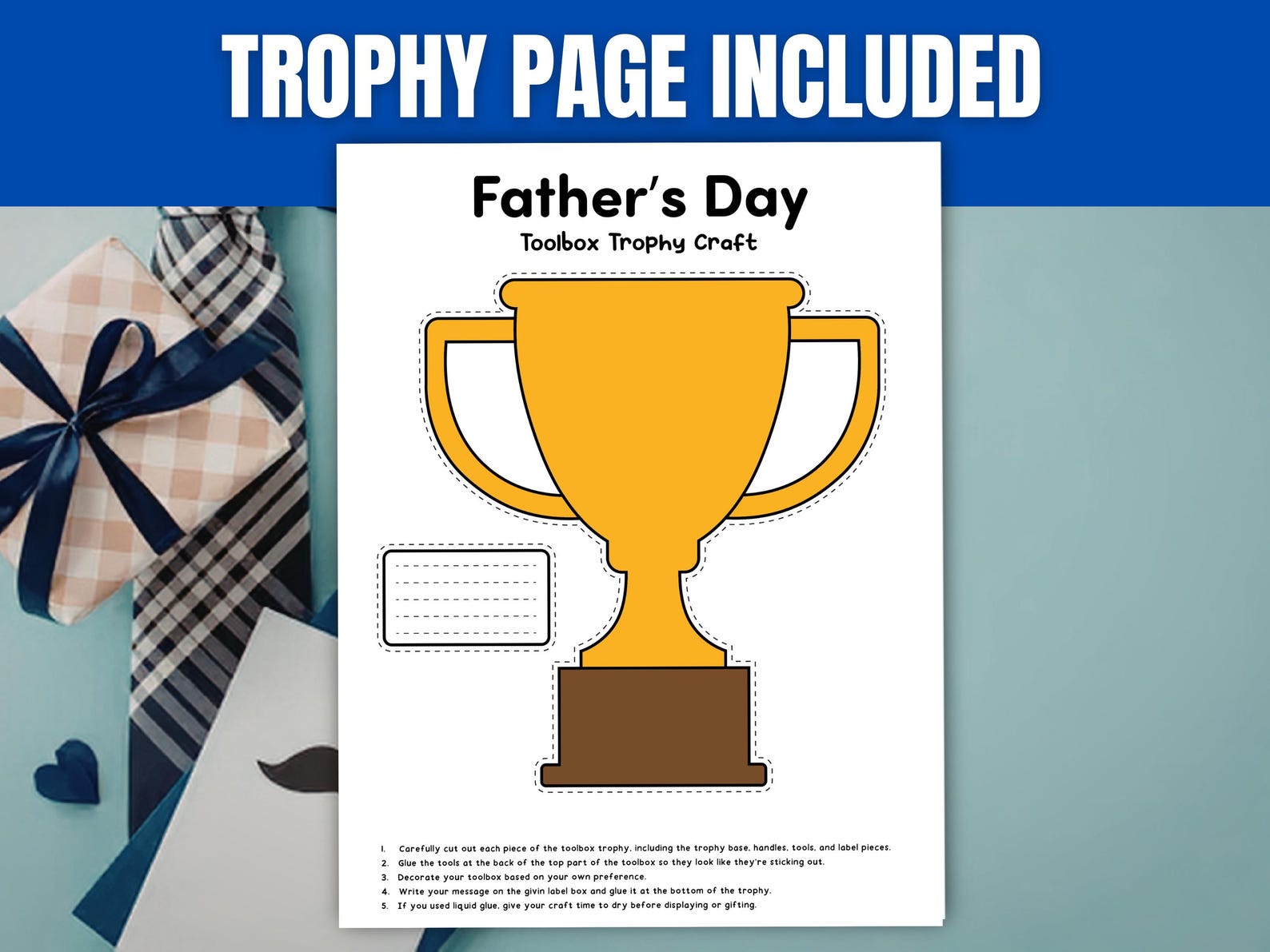 Father's Day Trophy Card Craft | Printable Toolbox Trophy | Dad Card ...