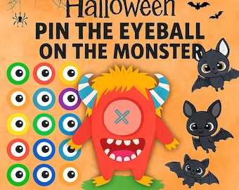 Pin the Eyeball on the Monster Halloween Game | Halloween Party Activity Printable | 3-Page Download