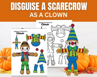 Disguise a Scarecrow as a Clown Kids Craft | Fall Farm Home & Classroom School Activity | Printable Halloween Disguise Project for Preschool
