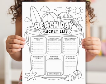 My Summer Beach Day Bucket List Printable | Kids Summer Vacation Activity Sheet | Colour In Summer Planner | End of Year Classroom