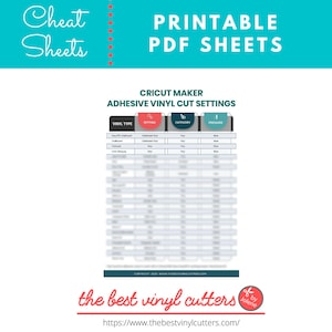 Printable Cheat Sheets for Cricut Maker Adhesive Vinyl Cut Settings - Beginners Guide PDF Instant Download