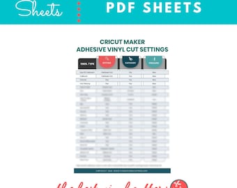Printable Cheat Sheets for Cricut Maker Adhesive Vinyl Cut Settings - Beginners Guide PDF Instant Download