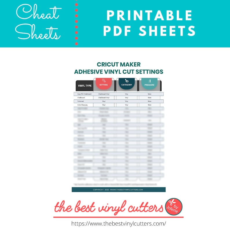 Printable Cheat Sheets for Cricut Maker Adhesive Vinyl Cut | Etsy