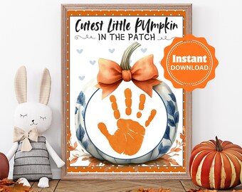 Cutest Little Pumpkin Handprint Footprint Art Printable Keepsake - Fall, Halloween Kids: Baby's First Thanksgiving, Toddlers, Preschooler