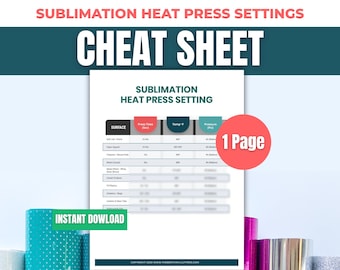 Printable Cheat Sheets for Sublimation Heat Press Temperature Settings - Beginners Guide PDF Instant Download