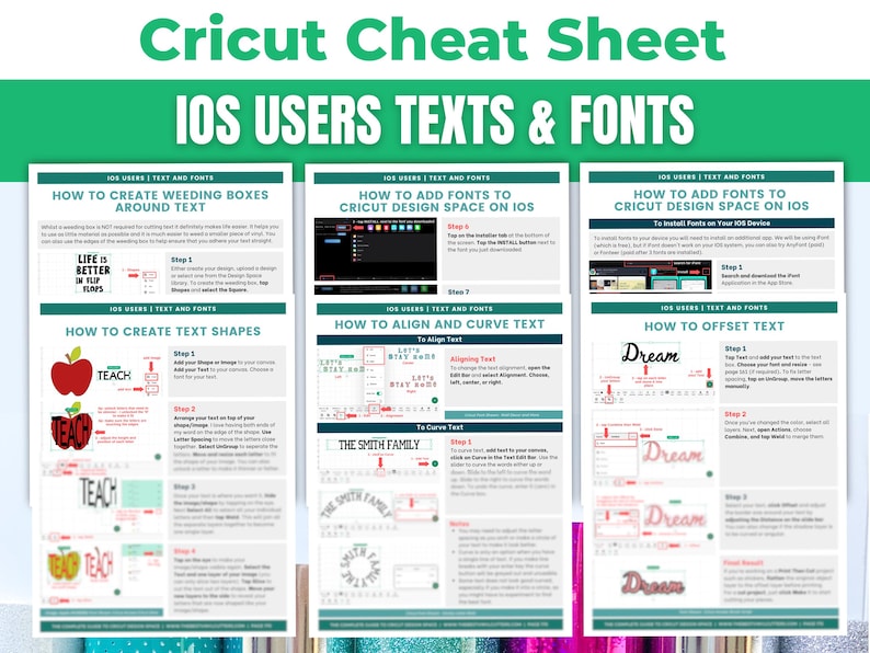 Printable Cricut Design Space iOS Tutorial Cheat Sheets on Texts & Fonts | For Beginners, Tips and Tricks for Cricut Explore, Maker, Joy image 4