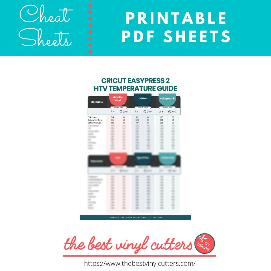 Printable Cheat Sheets for Easypress2 Heat Temperature Settings ...