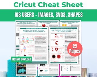 Printable Cricut Design Space iOS Tutorial Cheat Sheets on Images, SVG's & Fonts | Beginners, Tips + Tricks for Cricut Explore, Maker, Joy