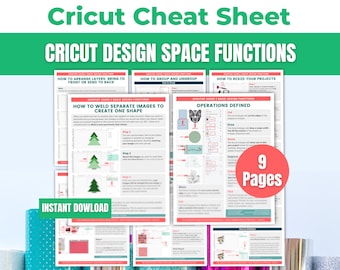 Cricut Design Space Beginners Cheat Sheet Bundle: How to Use Basic Functions (Size, Color etc.) on CDS - Tutorial for Maker, Explore or Joy
