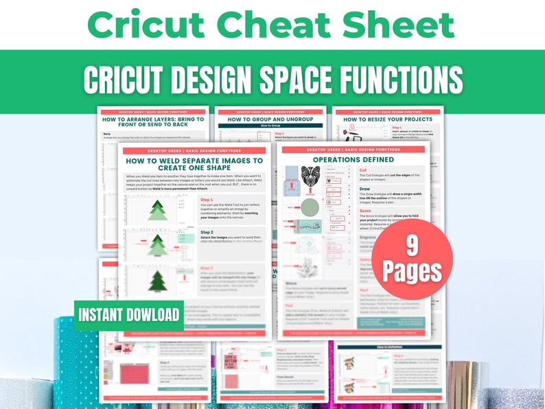 Cricut Design Space Beginners Cheat Sheet Bundle: How to Use Basic Functions (Size, Color etc.) on CDS - Tutorial for Maker, Explore or Joy image 1