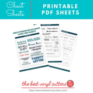 Printable Cheat Sheets for Quick Look Cricut Design Space Fonts - Beginners Guide PDF Instant Download