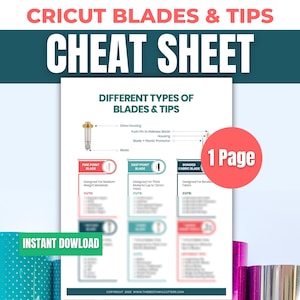 Afdrukbare pdf-bestand met Cricut-spiekbriefjes | Cricut Maker en Explore Blades Tips Gids voor beginners | Direct downloaden