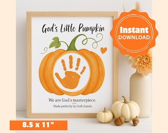 Christian God's Little Pumpkin Handprint Art Printable - Fall, Halloween, Thanksgiving Kids, Sunday School Activity, Pumpkin Prayer Keepsake