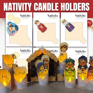 Printable Build a Nativity Scene Paper Candle Holders Craft | Birth of Baby Jesus Activity | Christian Christmas Faith Craft