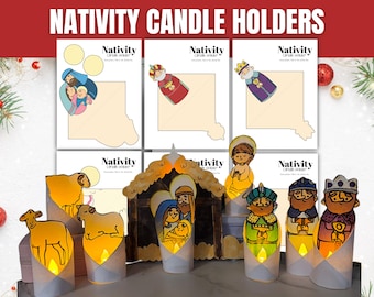 Printable Build a Nativity Scene Paper Candle Holders Craft | Birth of Baby Jesus Activity | Christian Christmas Faith Craft