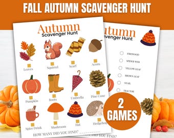 Fall Autumn Scavenger Hunt Kids Printable Bundle | Kids Family Classroom Activities with Picture Matching & Word Checklists