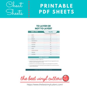 Printable Cheat Sheets for HTV to Layer or Not To Layer - Beginners Guide PDF Instant Download