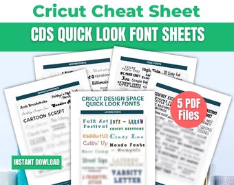 Printable Cheat Sheets for Quick Look Cricut Design Space Fonts - Beginners Guide PDF Instant Download - Tutorial for Maker, Explore or Joy