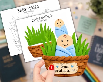 Baby Moses in a Basket Cut & Paste Craft | Bible Story Activity | Sunday School Craft | Christian Kids Craft | Religious Activity for Kids