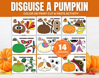14 x Disguise a Pumpkin Kids Craft Bundle | Halloween Kids Activities | Fall Cut & Paste Pumpkin Projects | Thanksgiving Pumpkin Crafts