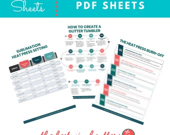 Printable Cheat Sheets for How to Make a Glitter Tumbler, font from DaFont, Sublimation Heat Settings - Beginners Guide PDF Instant Download