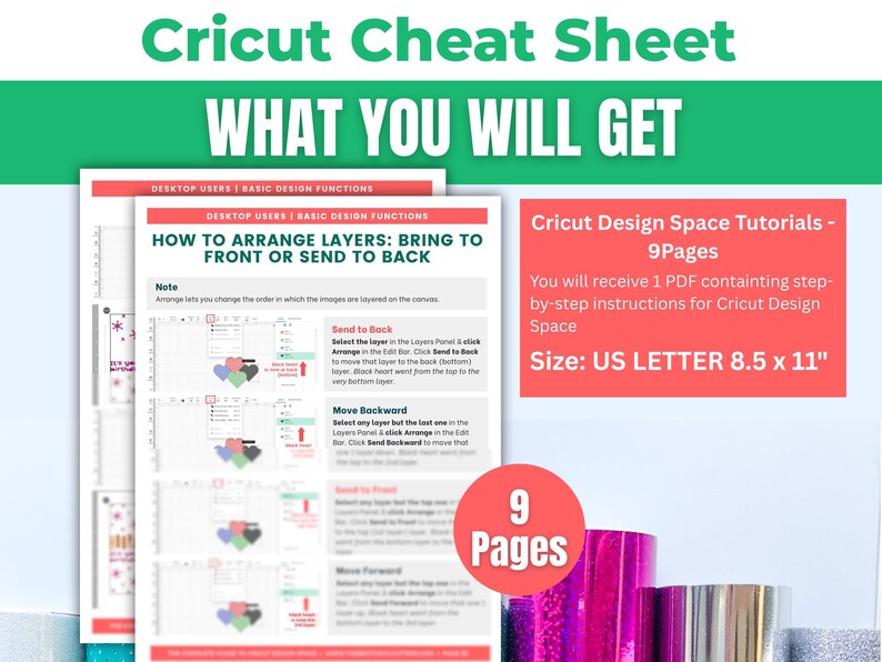Cricut Design Space Beginners Cheat Sheet Bundle: How to Use Basic Functions (Size, Color etc.) on CDS - Tutorial for Maker, Explore or Joy image 6