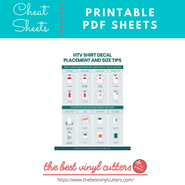 Printable Cheat Sheets for HTV Shirt Decals - Beginners Guide PDF Instant Download