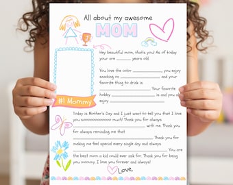 All About My Awesome Mom | Mother's Day Fill-In Letter | Printable Mother's Day Gift | Kids Keepsake