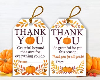 Fall Appreciation Tags, Thanksgiving Thank You For All You Labels, Autumn Gift Tags, Pumpkin, Teacher, Staff & Employee Gratitude  Do