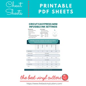 Printable Cheat Sheets for EasyPress Mini Heat Setting for Cricut Infusible Ink Transfer Sheets - Beginners Guide PDF Instant Download