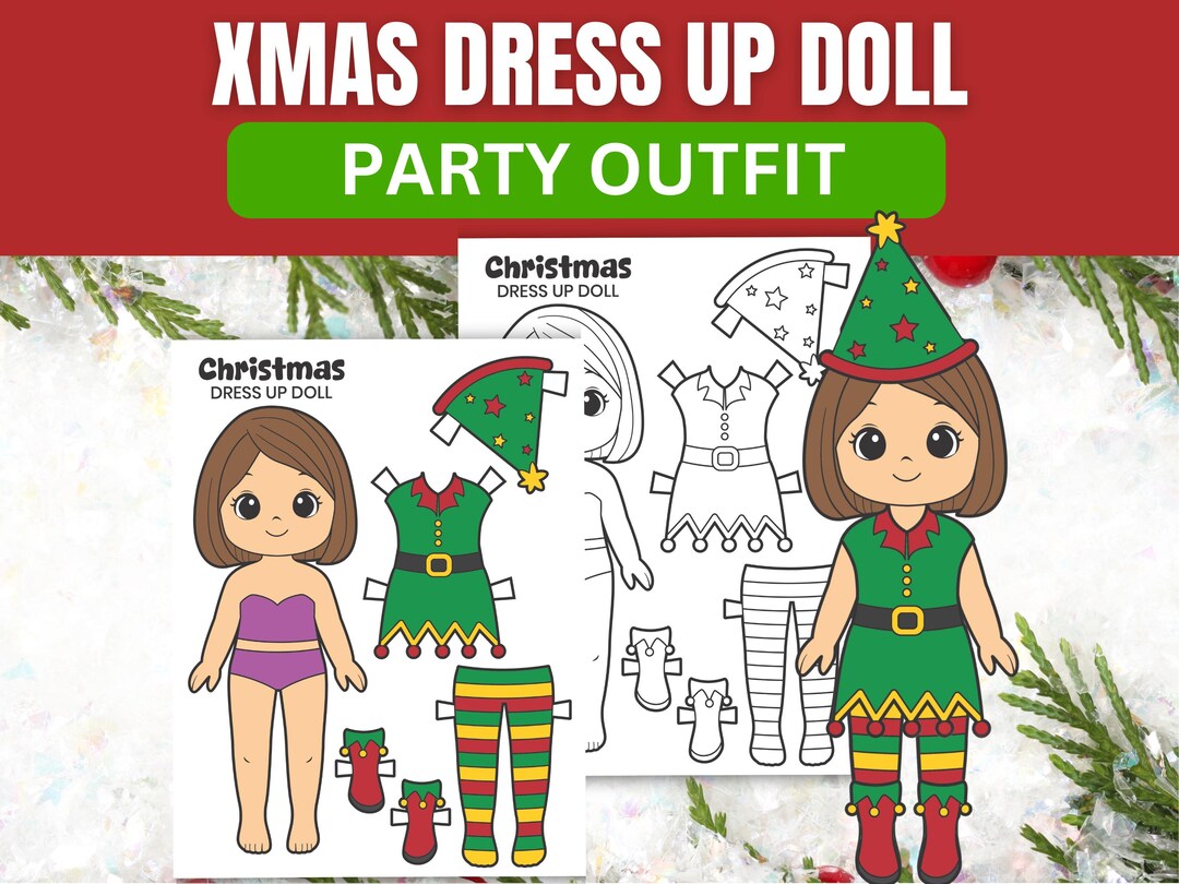 Christmas Dress up Doll, Party Outfit, Printable Paper Doll Activity ...