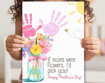 Printable Mother's Day Flower Bouquet Handprint Art Keepsake | Gift for Mom | Craft - Babies, Toddlers, Kindergarten & Preschool Kids