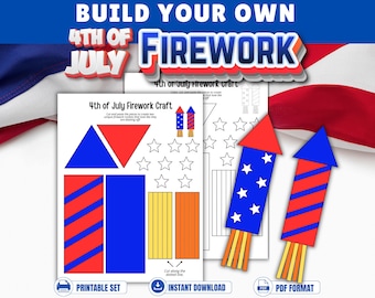 Build a 4th of July Firework Rockets Cut & Paste Craft | Patriotic Kids Paper Craft | Printable Independence Day Activity
