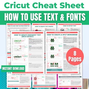 Cricut Design Space Beginners Cheat Sheet Bundle: How to Use Text and Fonts on CDS - Tutorial for Maker, Explore or Joy Machines