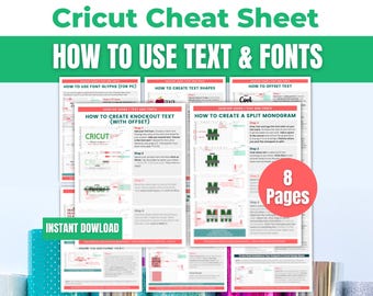 Cricut Design Space Beginners Cheat Sheet Bundle: How to Use Text and Fonts on CDS - Tutorial for Maker, Explore or Joy Machines
