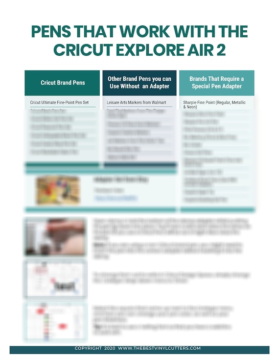 Printable Cheat Sheets Pens that work with Cricut Explore Air Beginners  Guide PDF Instant Download