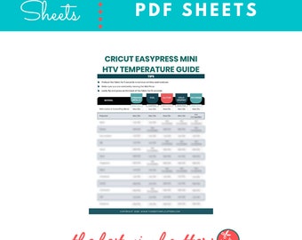 Printable Cheat Sheets for EasyPress Mini Heat Temperature Settings - Beginners Guide PDF Instant Download