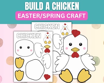 Build a Chicken Printable Craft for Kids | Spring Farm Animals Kids Activities, Easter Classroom & Homeschool Cut and Paste Worksheet