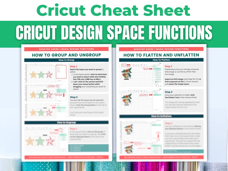 Cricut Design Space Beginners Cheat Sheet Bundle: How to Use Basic Functions (Size, Color etc.) on CDS - Tutorial for Maker, Explore or Joy image 3