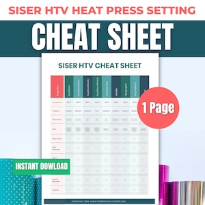 Printable Siser HTV Heat Press Setting Cheat Sheet for  | Heat Transfer Vinyl Quick Reference Guide for Beginner Cricut, Silhouette Users