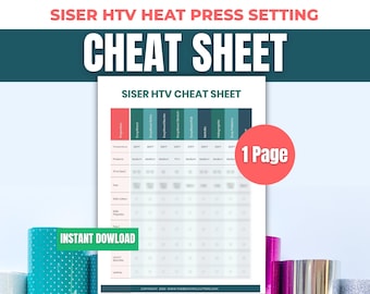 Printable Siser HTV Heat Press Setting Cheat Sheet for  | Heat Transfer Vinyl Quick Reference Guide for Beginner Cricut, Silhouette Users