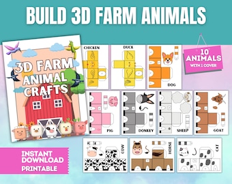 Build 3D Farm Animals Paper Activity | Spring Cut, Fold & Glue Printable Craft for Kids | Preschool, Kindergarten Classroom and Homeschool