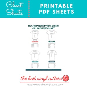 Printable Cheat Sheets for Sizing and Placement for Heat Transfer Vinyl - Beginners Guide PDF Instant Download