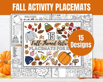 15 x Printable Fall Activity Placemats for Kids |  Autumn Worksheets | Thanksgiving Table Kids Activities | Homeschool, Classroom, Parties