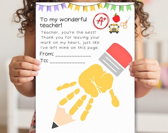 Printable Teacher Appreciation School Handprint Art Craft Gift -  Toddlers, Kindergarten, Preschool Kids